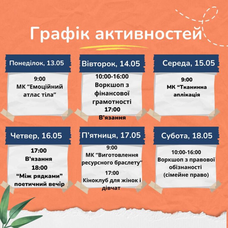Графік активностей на тиждень 13.05 – 18.05.2024