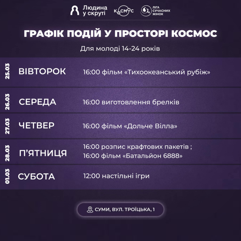 Графік подій у просторі “Космос”