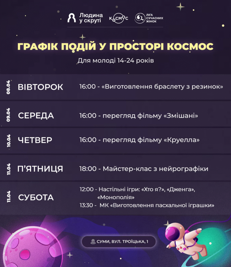Графік подій у молодіжному просторі “Космос