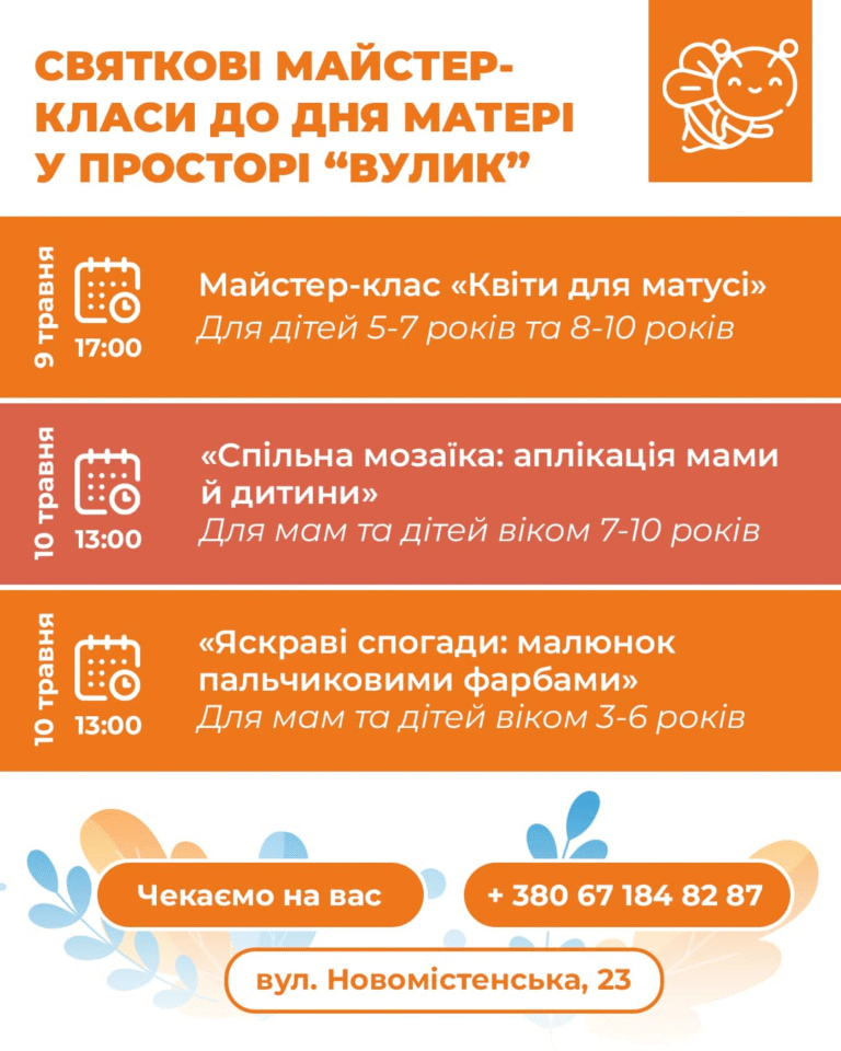 Запрошуємо дітей та їхніх мам на серію теплих, творчих зустрічей, присвячених найріднішим